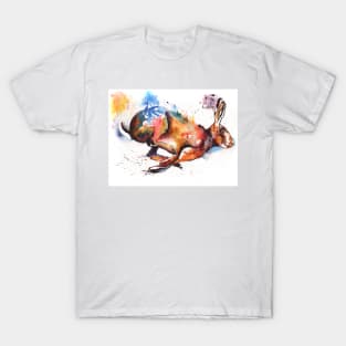 Splash and Dash running hare painting T-Shirt